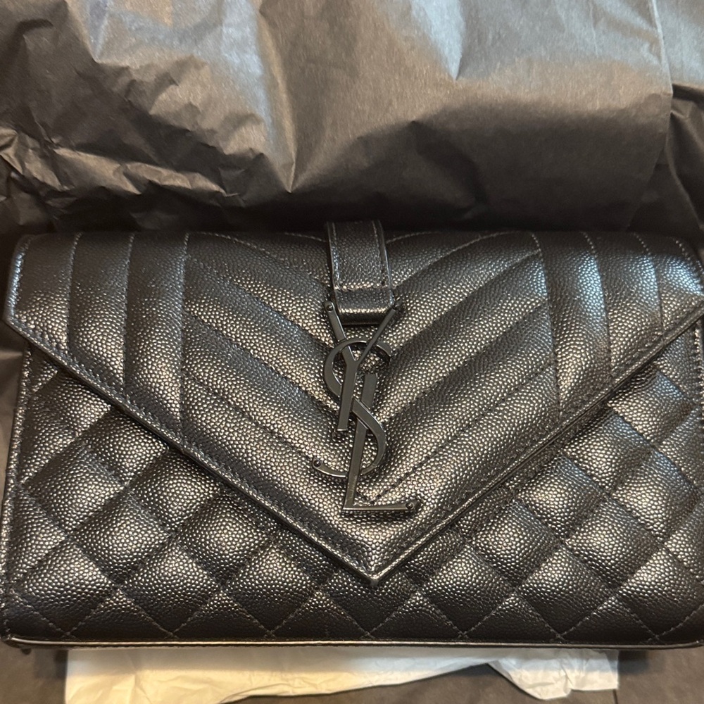 Saint Laurent Black Chevron Quilted crossbody